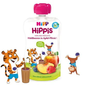 HIPP HIPPIS PIURE DE PAR, PIERSICA SI FRUCTE DE PADURE 12L+ 100G