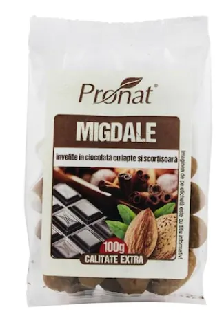 Migdale invelite in ciocolata si scortisoara 100g (Pronat)