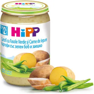 HIPP CARTOFI CU FASOLE VERDE SI IEPURE 220G