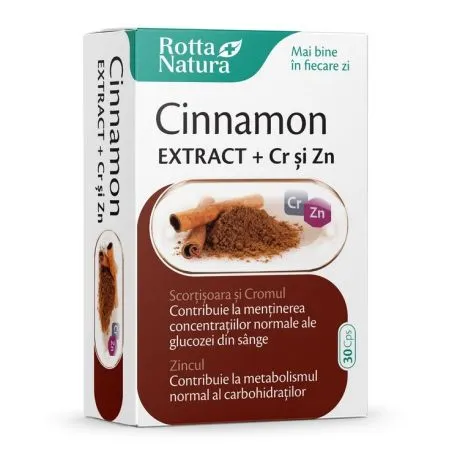 Cinnamon extract + Crom si Zinc, 30 capsule, Rotta Natura
