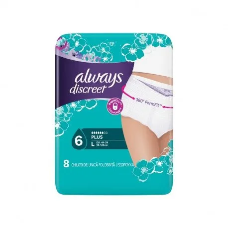 Always Discreet Pants Chiloti pentru incontinenta urinara Large, 8 bucati