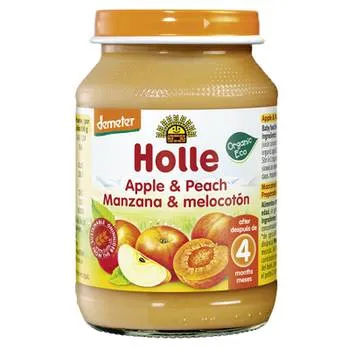 Piure din piersici si mere +4 luni, 190g, Holle Baby Food