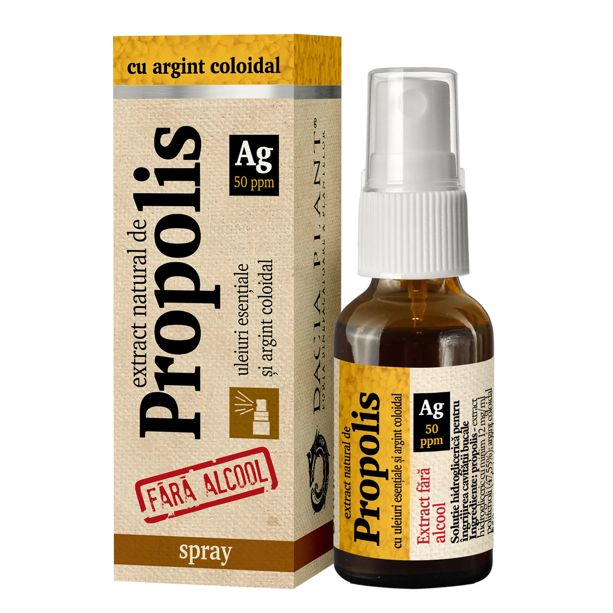 PROPOLIS+ARGINT COLOIDAL FARA ALCOOL SPRAY 20ML DACIA PLANT