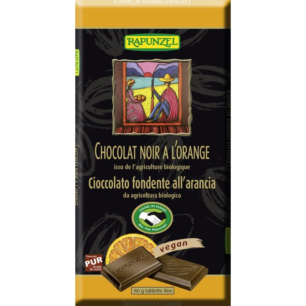 Ciocolata eco amaruie 55% cacao si portocala x 80 g (Rapunzel)