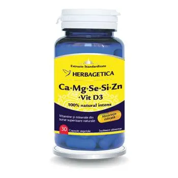 Ca+Mg+Se+Si+Zn Organice cu Vitamina D3, 30 capsule, Herbagetica