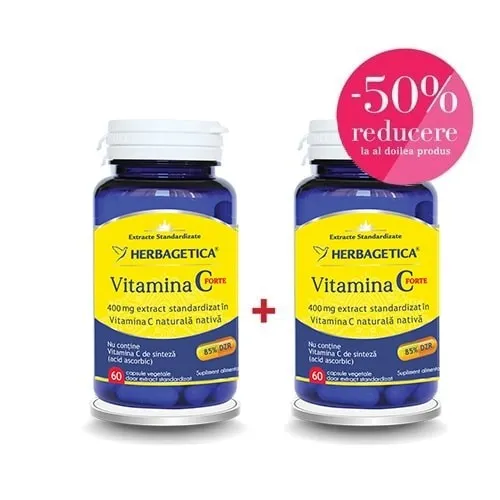 HERBAGETICA Vitamina C organica x 60cps + 60cps - 50% cadou