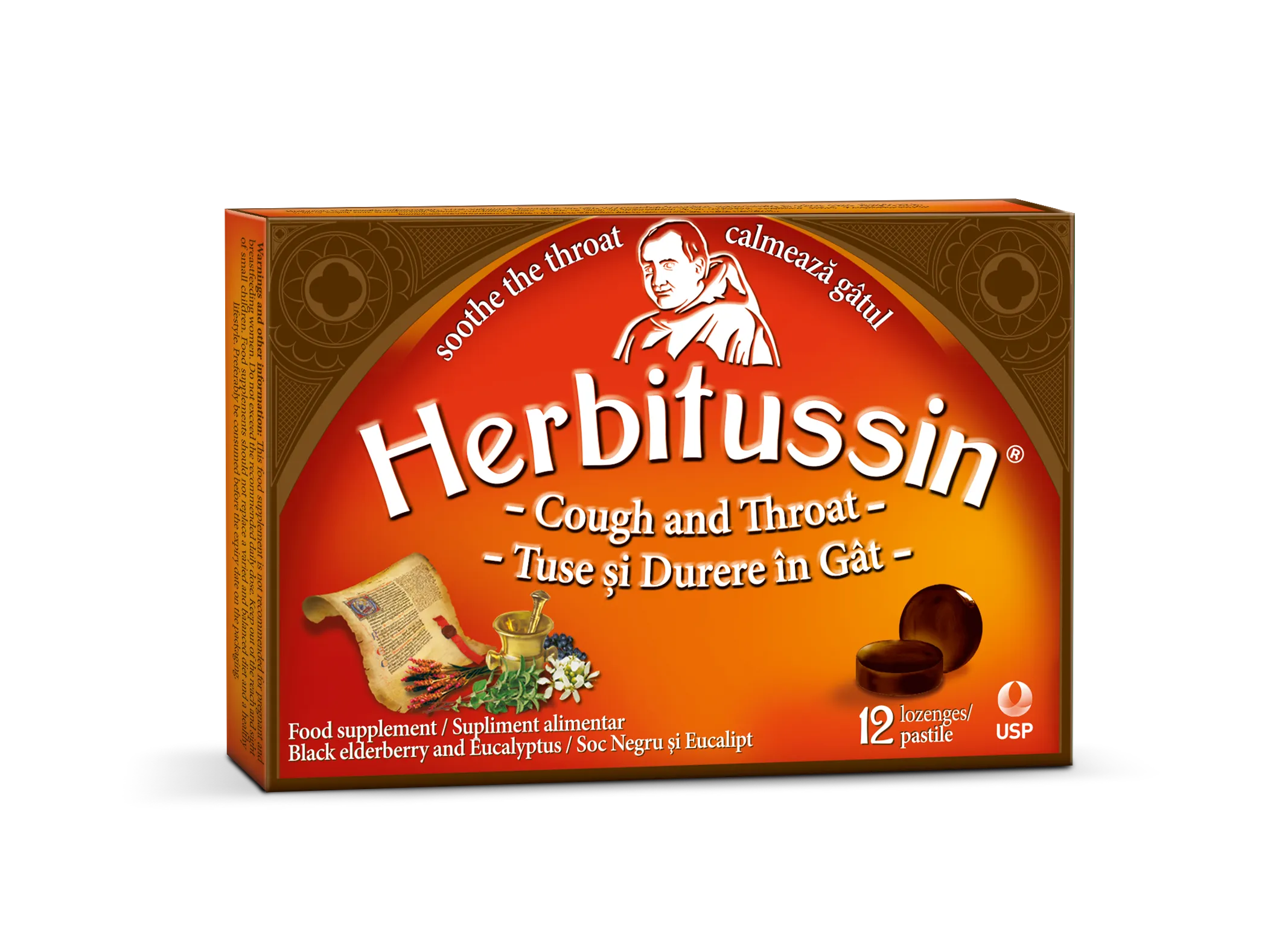 Herbitussin Tuse si durere in gat, 12 pastile de supt, USP