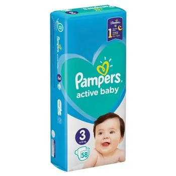 Scutece pentru copii Active Baby Giant Pack, Marimea3, 6-10kg, 58bucati, Pampers