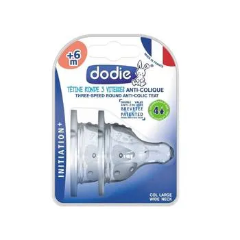 Set tetine din silicon anti-colici pentru initiere cu gat larg 6 luni+ Debit 4, 2 bucati, Dodie