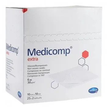 Comprese extra absorbante din material netesut, 7.5 x 7.5cm, 25 bucati, Medicomp