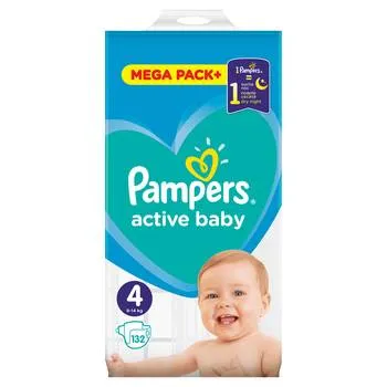 Scutece pentru copii Active Baby Mega Box Marimea 4 9 -14kg, 132 bucati, Pampers