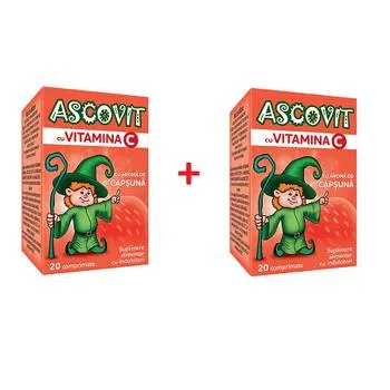 Pachet Ascovit 100mg de capsuni 1+1 Gratuit, 2 x 20 capsule, Omega Pharma