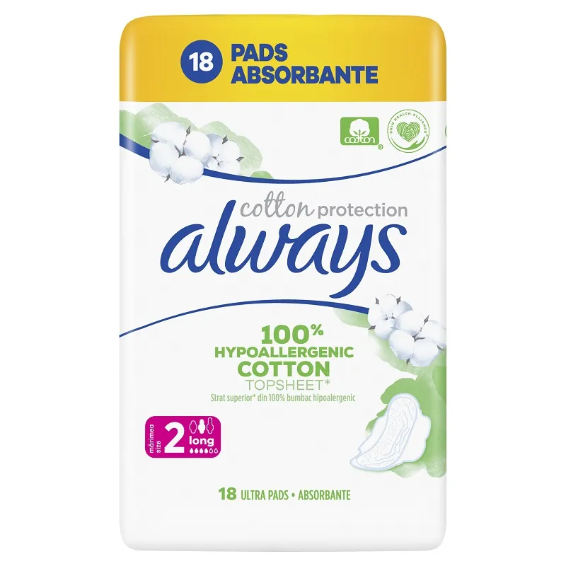 Absorbante Always Cotton Protection, long, mărimea 2, 18 bucati