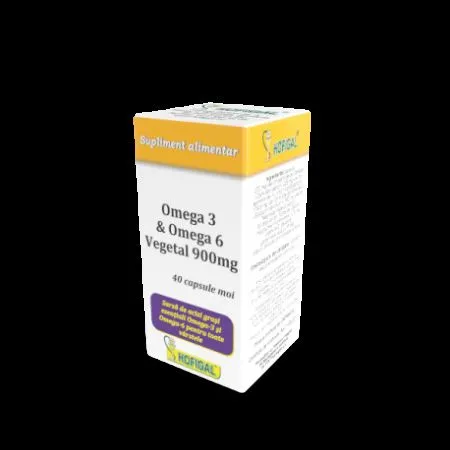 Omega 3 & Omega 6 vegetal, 900 mg, 40 capsule, Hofigal