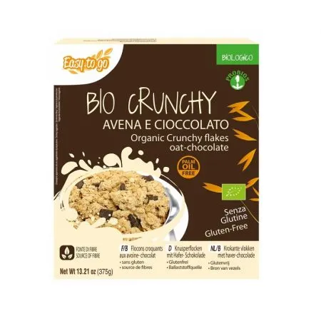 Fulgi crocanti bio de ovaz cu ciocolata fara gluten, 375 g, Probios