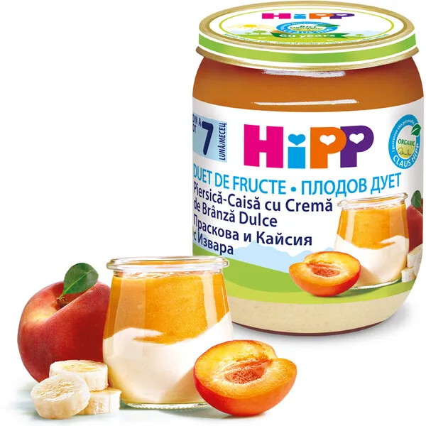 HIPP Piersica, caisa cu crema de branza dulce BIO 7luni+, 160g