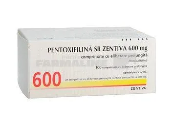 PENTOXIFILINA SR ZENTIVA 600 mg x 100 COMPR. ELIB. PREL. 600mg ZENTIVA AS