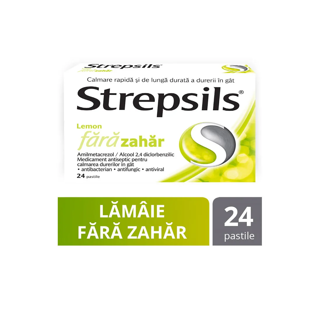 Strepsils Lemon fara zahar, 24 pastile, Reckitt Benckiser