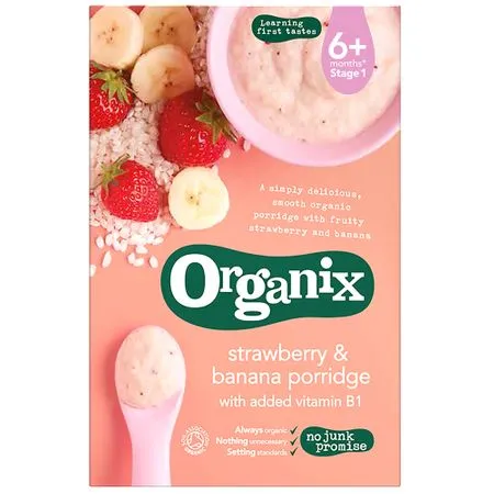 Organix Cereale Orez, Porumb, Banane si Capsuni *120g 4+ Eco