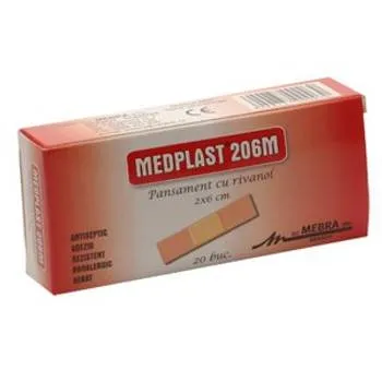 Pansament cu rivanol, 2 x 6 cm, 20 bucati, Medplast