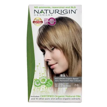 Vopsea pentru par nuanta 7.0 blond mediu natural, 115 ml, Naturigin