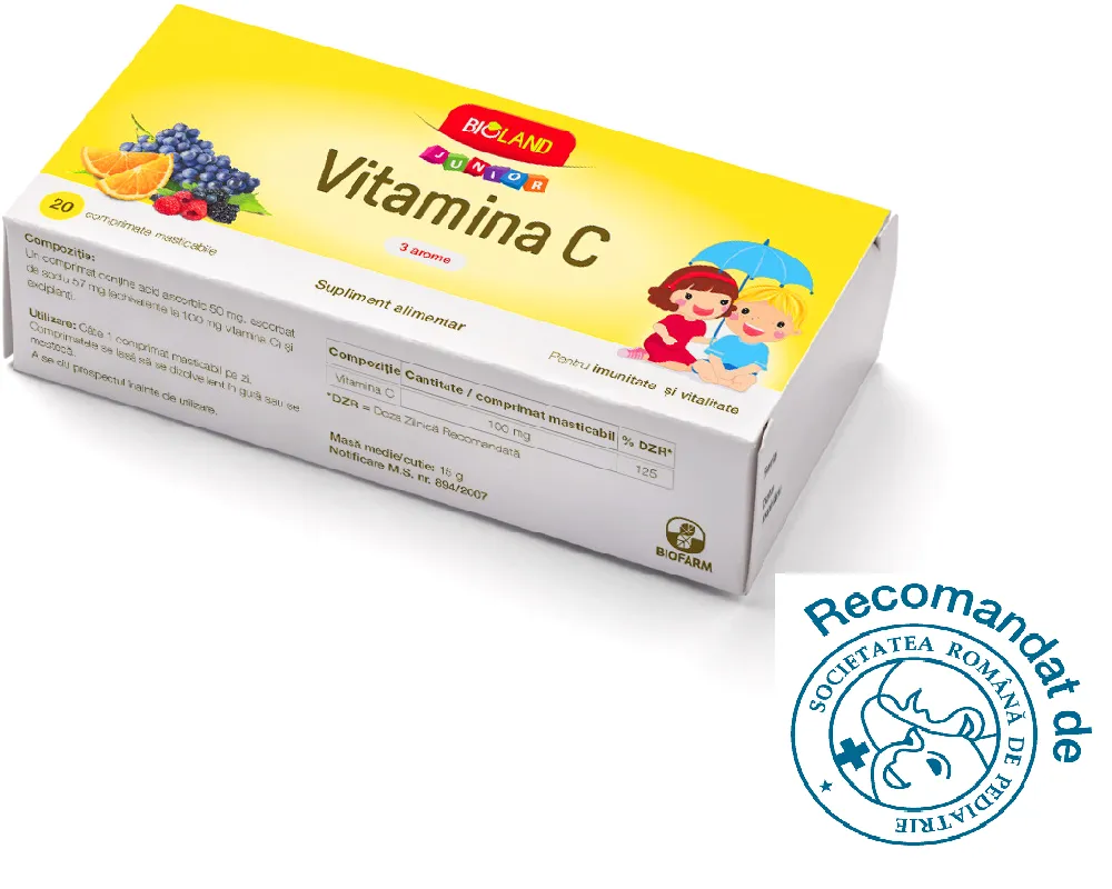 BIOLAND JUNIOR-VITAMINA C 3 AROME X 20 COMPRIMATE