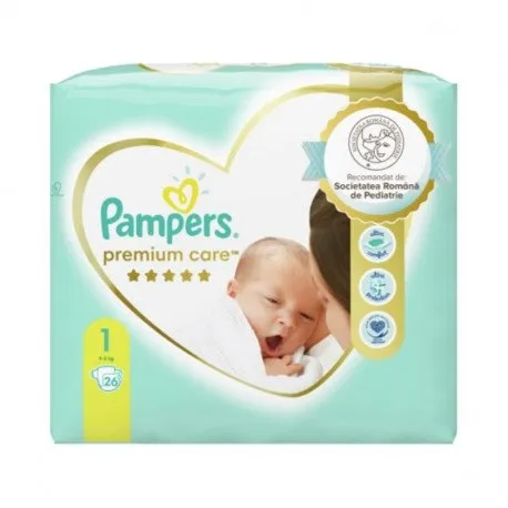 Pampers Premium Care Newborn marimea 1, 2-5 kg, 26 bucati