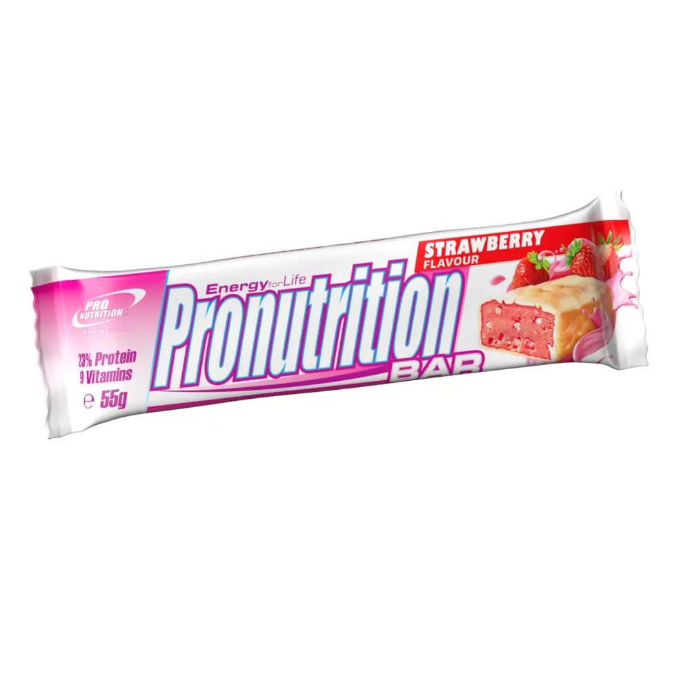 Baton proteic energizant cu aroma de capsuni, 55 g, Pro Nutrition