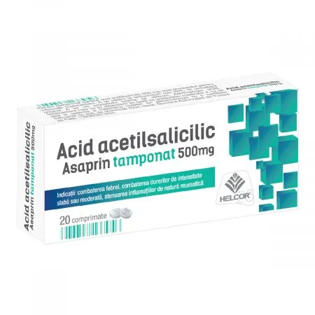 Asaprin tamponat acid acetilsalicilic, 500 mg, 20 comprimate, Helcor