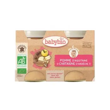 Piure de mere si castane Bio, 2 x 130g, BabyBio