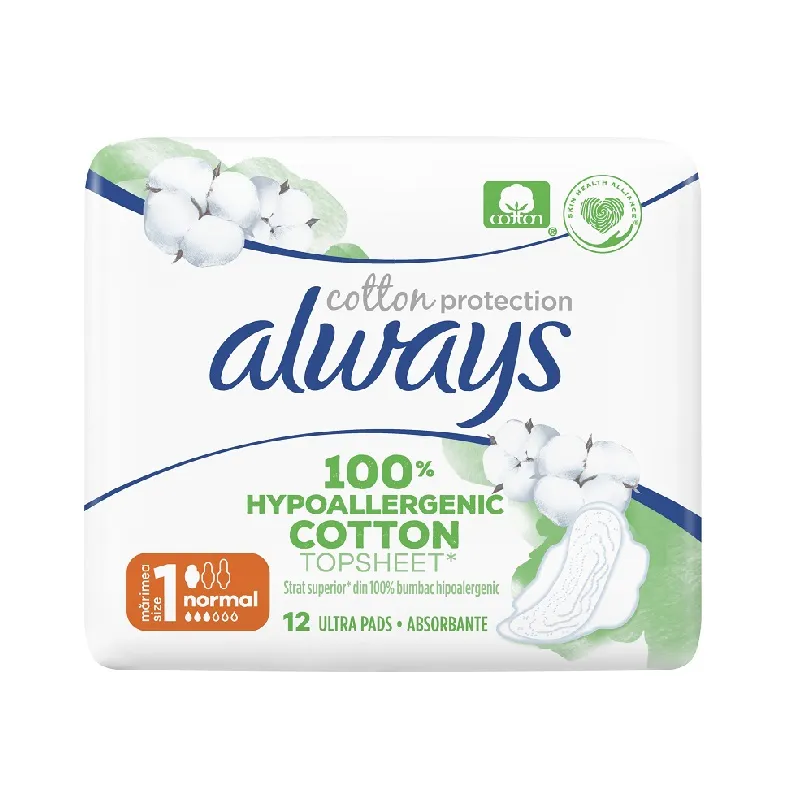 Absorbante Always Cotton Protection Normal, mărimea 1, 12 bucati