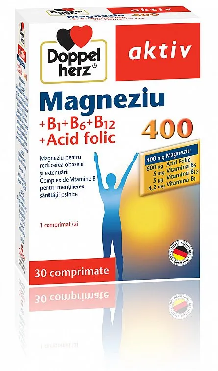 DOPPELHERZ Magneziu 400mg + B1 + B12 + Acid folic x 30 comprimate