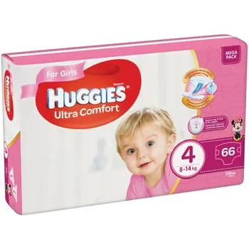 Scutece Ultra Comfort pentru fete Nr.4 8-14kg, 66 bucati, Huggies