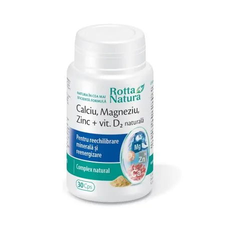 Calciu Magneziu Zinc + Vit. D2 naturala, 30 capsule, Rotta Natura