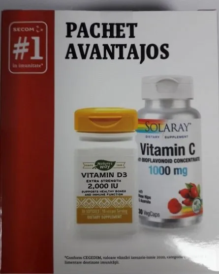 Secom Pachet adulti Vitamina C 1000mg + Vitamin D3 2000UI x 30 capsule