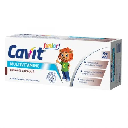 Multivitamine cu aroma de ciocolata Cavit junior, 20 tablete maticabile, Biofarm