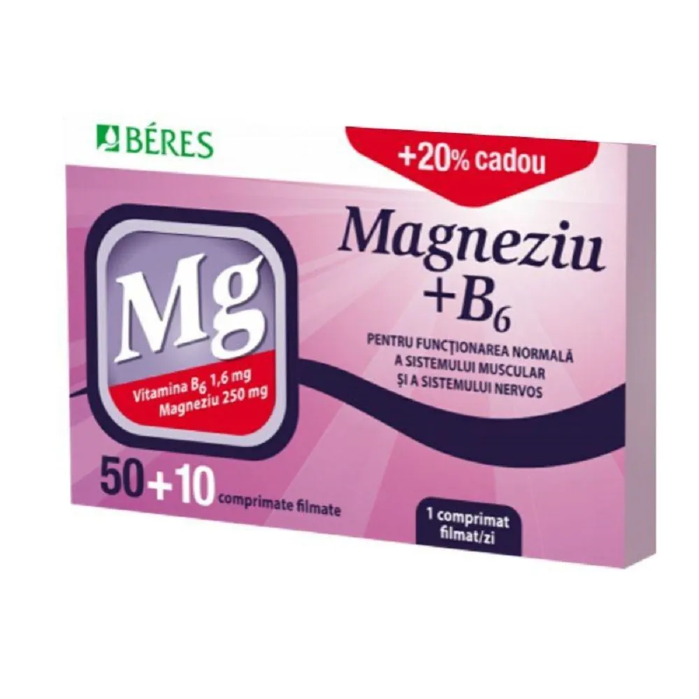 Magneziu + B6 x 50 comprimate filmate + 10 comprimate promo (Beres)