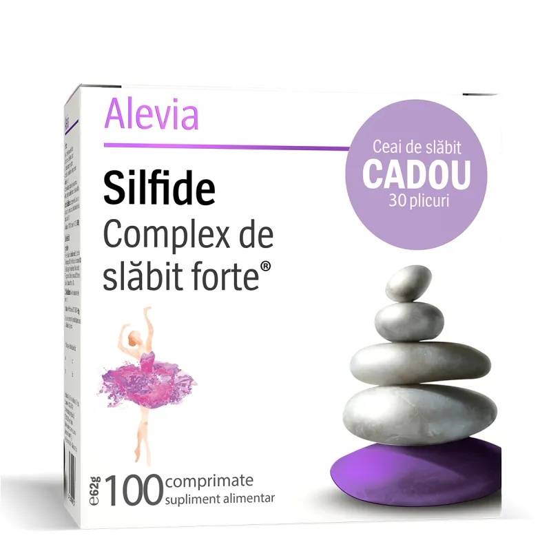 Silfide complex de slabit forte, 100 comprimate + Ceai de slabit cadou, 20 plicuri, Alevia