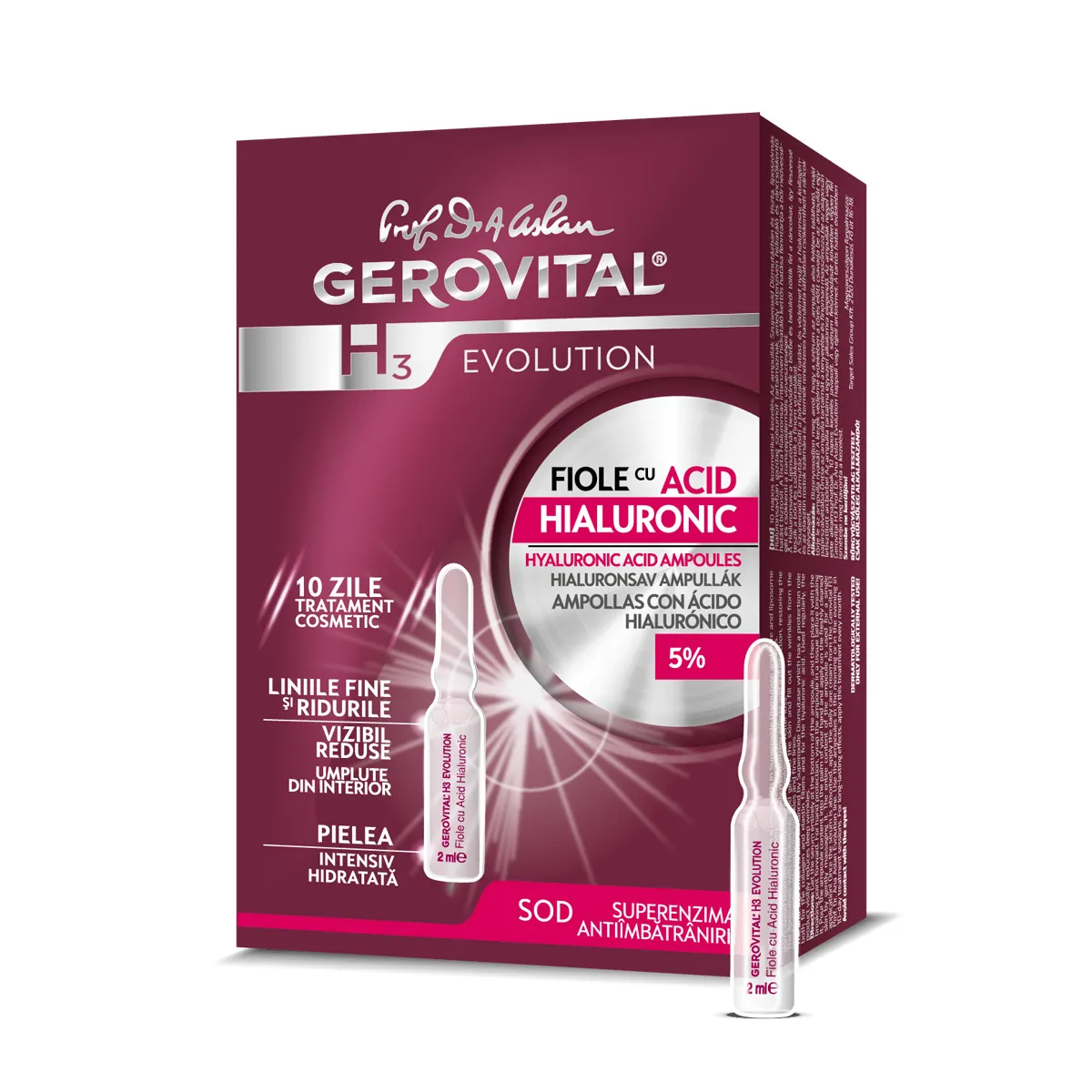 Fiole cu Acid Hialuronic 5% H3 Evolution, 10 fiole, Gerovital 229