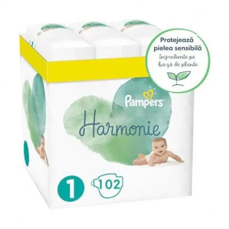 Pampers Scutece Harmonie XXL Box, Marimea 1, 2-5 kg, 102 bucati