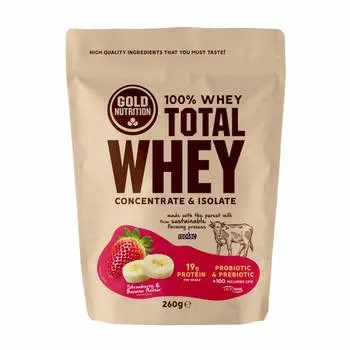 Pudra proteica Total Whey capsuni si banane, 260g, Gold Nutrition