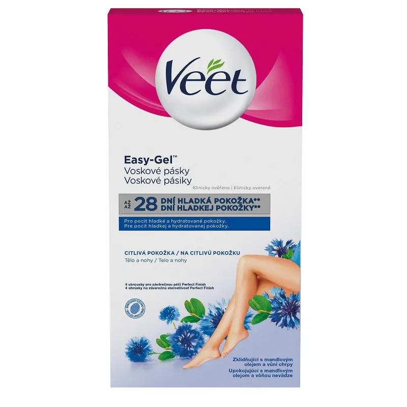 Benzi depilatoare pentru corp piele sensibila cu Vitamina E si ulei de Migdale, 12 bucati, Veet