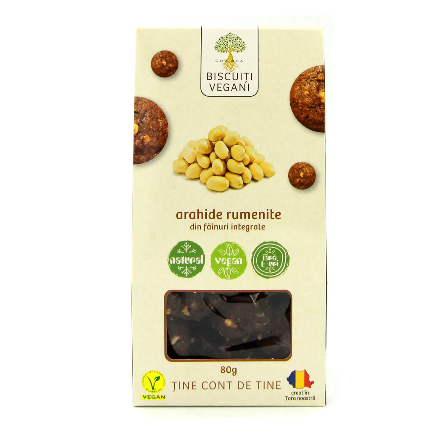 Ambrozia Biscuiti vegani cu arahide rumenite x 80 grame (Govinda)