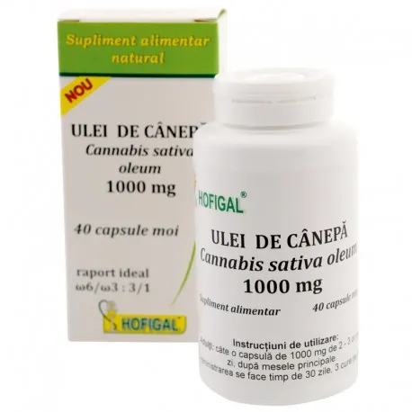 Ulei de canepa 1000 mg, 40 capsule moi, Hofigal