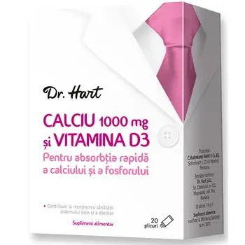 Dr.Hart Calciu Forte 1000mg+D3, 20 plicuri