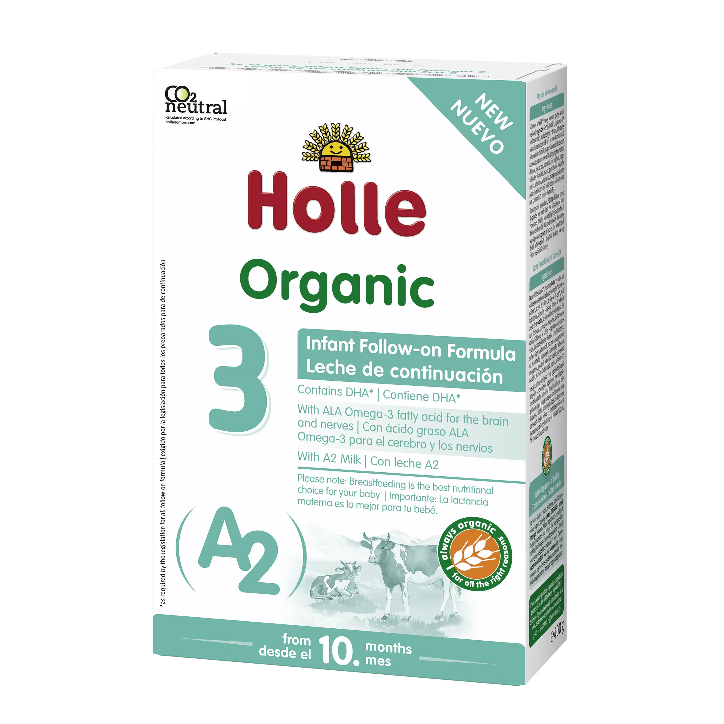 Holle lapte praf de vaca A2 organic formula 3 x 400g