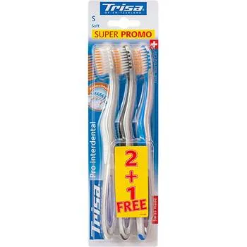 Pachet Periute de dinti Pro Interdental Promo Soft 2+1 Gratuit, 3 periute, Trisa