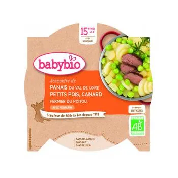 Meniu cu pastarnac, mazare si rata de ferma Bio, 260g, BabyBio