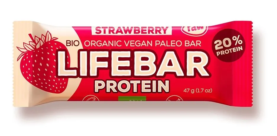 Lifebar Baton Proteic cu Capsuni Raw Bio x 47 grame