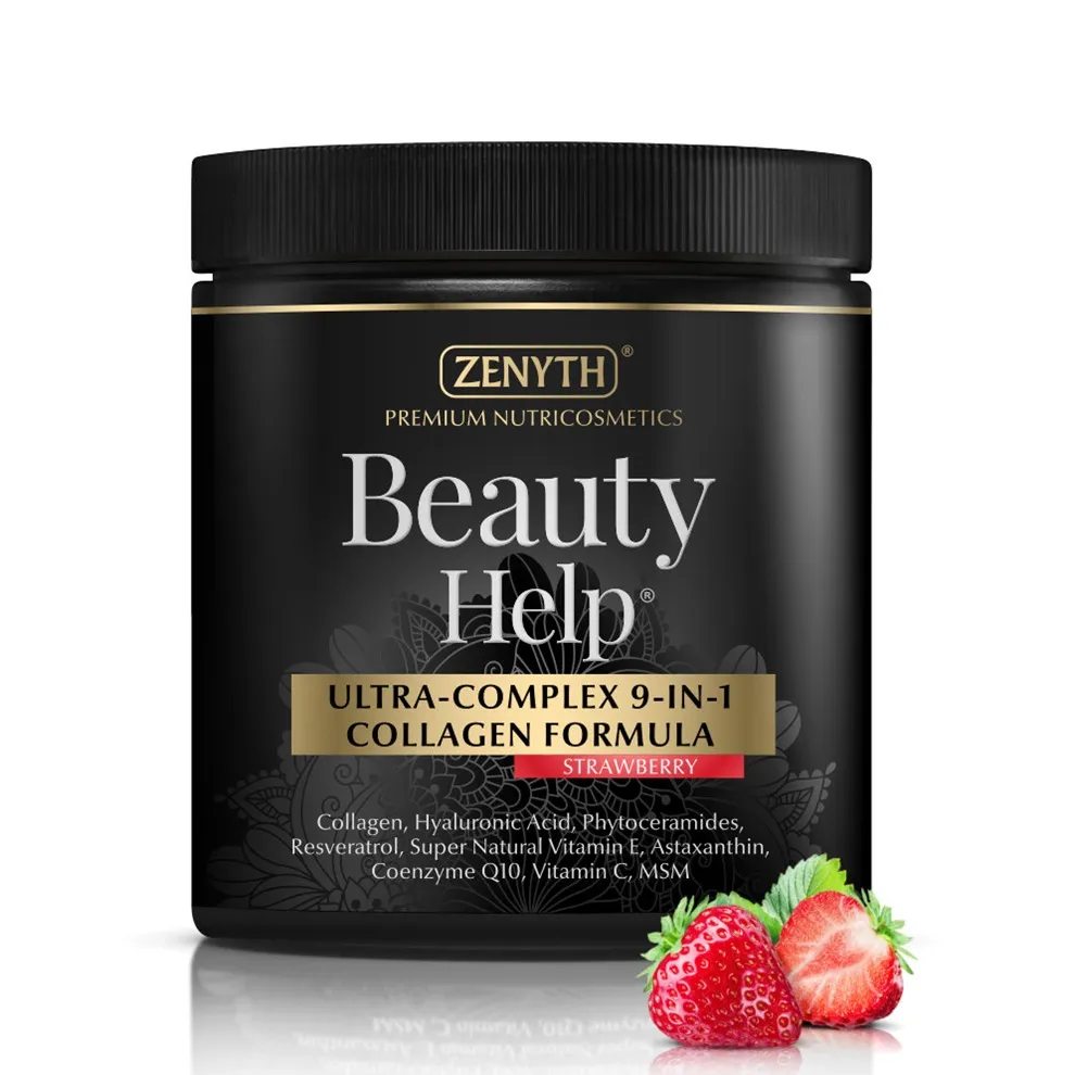 Ultra-Complex 9-in-1 Collagen Formula cu aroma de capsuni Beauty Help, 300 g, Zenyth